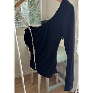 VTG 90s Y2K JS Collections Black Asymmetrical Top Rhinestone Club Bebe Party 4